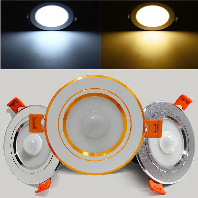 plafonnier led rond moderne capteur mouvement couloir escalier blanc doré