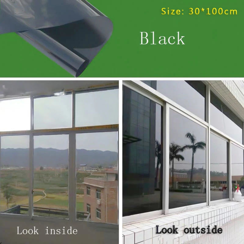film fenêtre autoadhésif noir argent bleu semi transparent moderne isolation thermique guide application