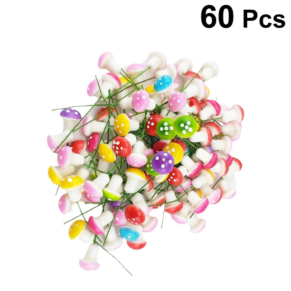 décoration jardin champignons artificiels rouge blanc vert jaune rose violet taches blanches tringles