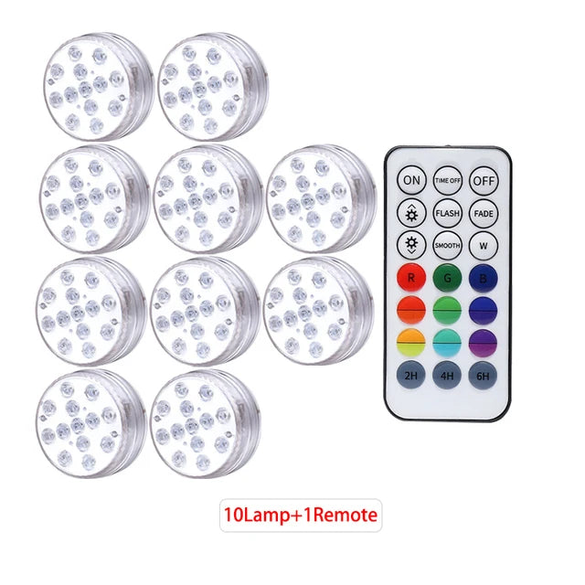 lampe led submersible ip68 13 diodes ronde transparente moderne aimant tasse succion piscine étang