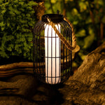 lanterne vintage rustique cage métallique corde noir toile blanche extérieure imperméable éclairage public led
