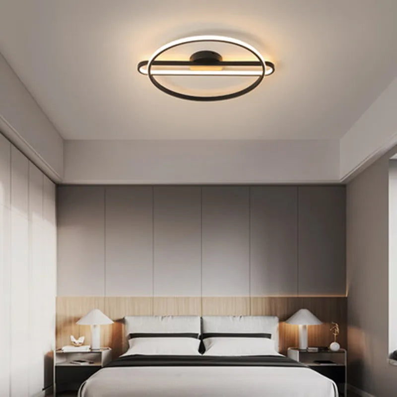 lampe moderne noire dorée acrylique métal brillant télécommande led 10 15m²