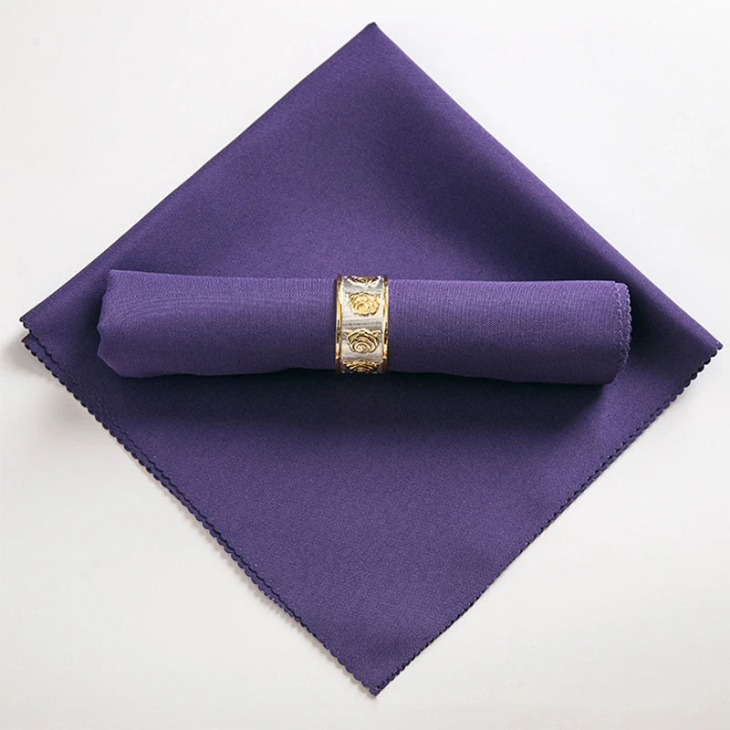 serviettes table pliées polyester 48x48cm orange vert beige gris violet marron rouge classique clips