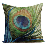 housse coussin carrée décorative motif paon bleu vert violet canapé salon moderne