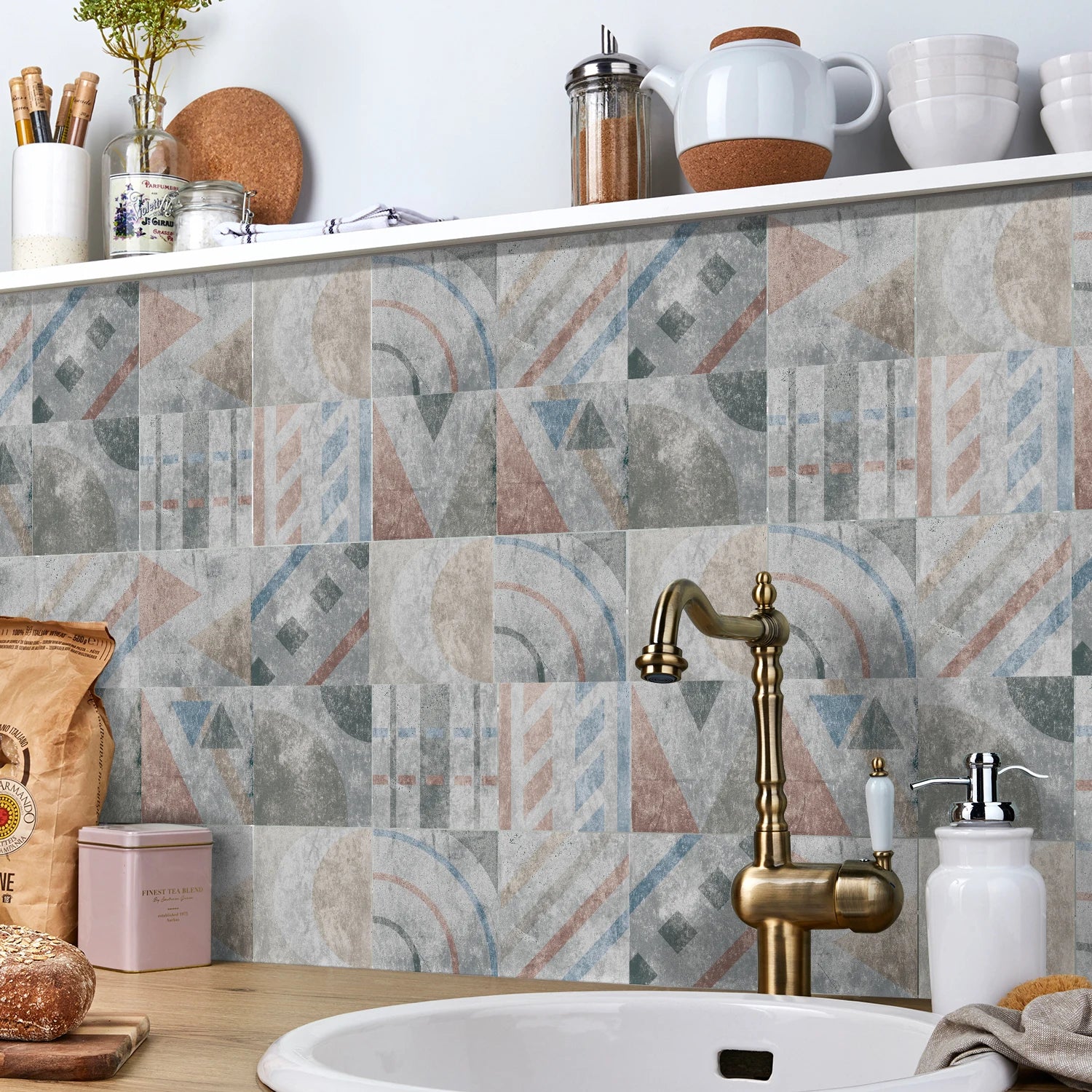 Effet décoratif des autocollants 3D rétro sur mur de salle de bain