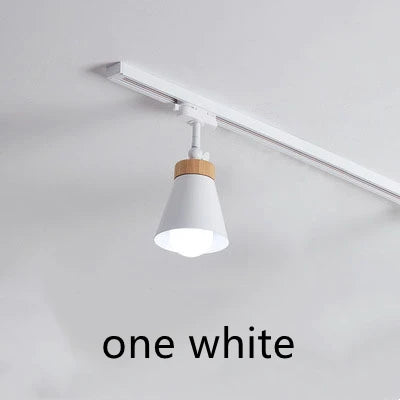 Spot lumineux moderne conique bois métal blanc noir gris vert jaune rose tringle