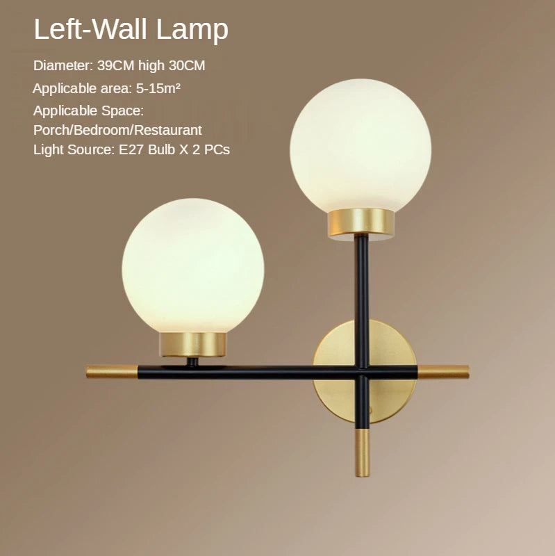 applique murale moderne globes opalescents verre translucide noir doré chambre salon entrée minimaliste
