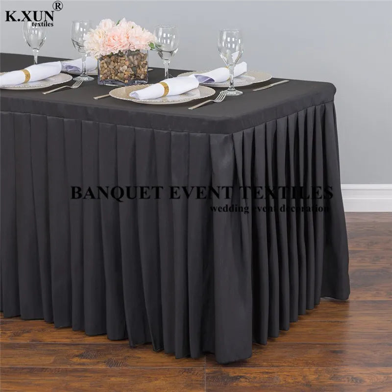 jupe table polyester blanc mariage banquet décoration fête nappe longue classique
