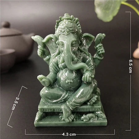 statue ganesha vert résine artisanale bouddhiste éléphant décor maison fengshui porte bonheur bronzé sculpté