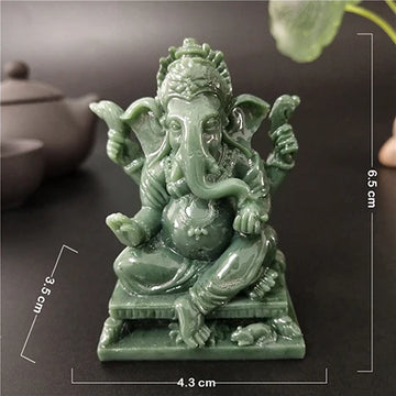 statue ganesha vert résine artisanale bouddhiste éléphant décor maison fengshui porte bonheur bronzé sculpté