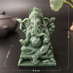 statue ganesha vert résine artisanale bouddhiste éléphant décor maison fengshui porte bonheur bronzé sculpté