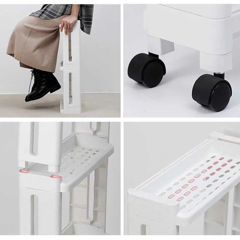 chariot rangement blanc moderne plateaux roulettes support cuisine respectueux environnement