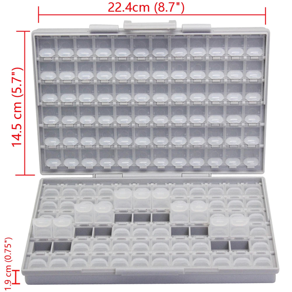 boîtes rangement électronique composants smd résistances condensateurs organisateur utilitaire gris noir plastique