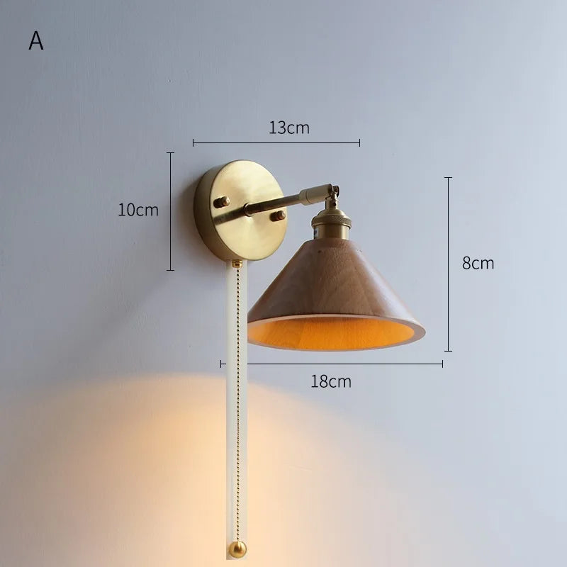 lampe murale industrielle moderne or marron foncé conique réglable bois ampoule led fixée sans