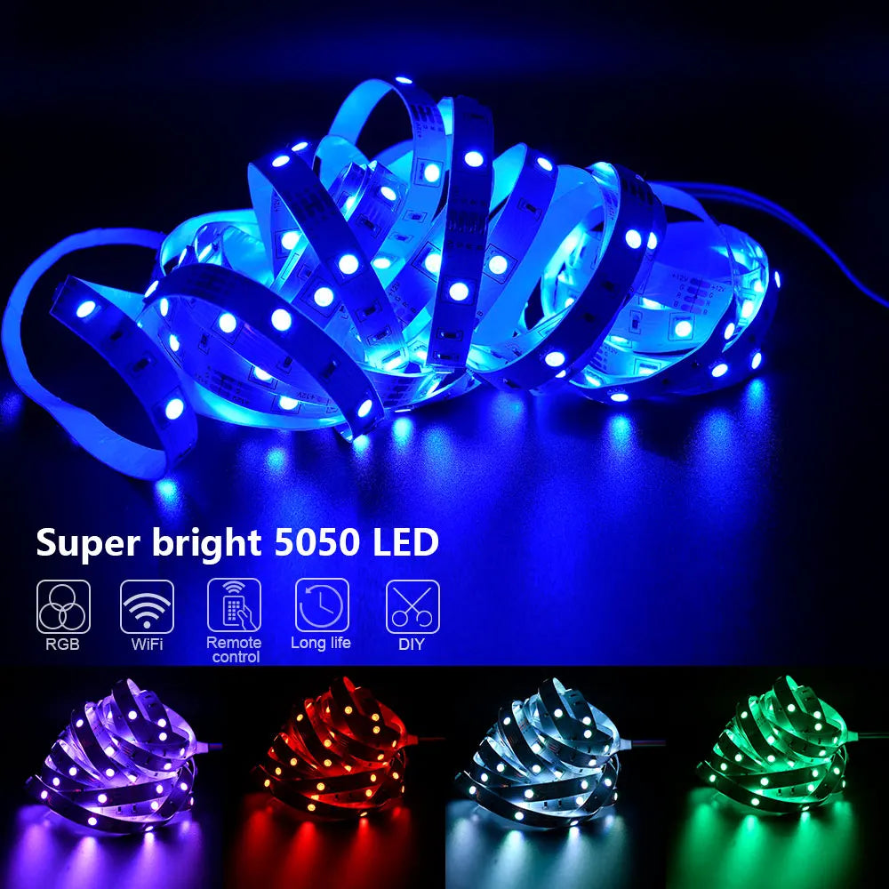 ruban led multicolore rayures adhésif télécommande connecteur usb guide utilisation moderne chambre fête