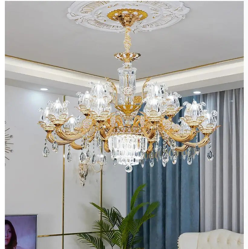 lustre cristal doré pendeloques floraux baroque chambre salon decoration française