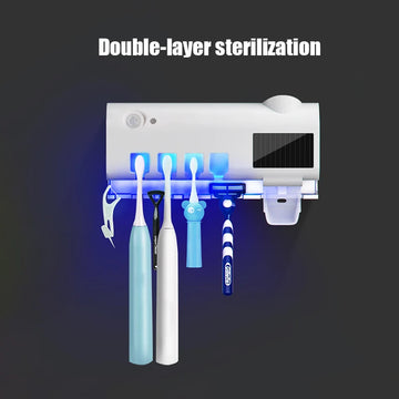 stérilisateur uv brosses dents distributeur dentifrice moderne blanc noir minimaliste adhésif 3m fil dentaire