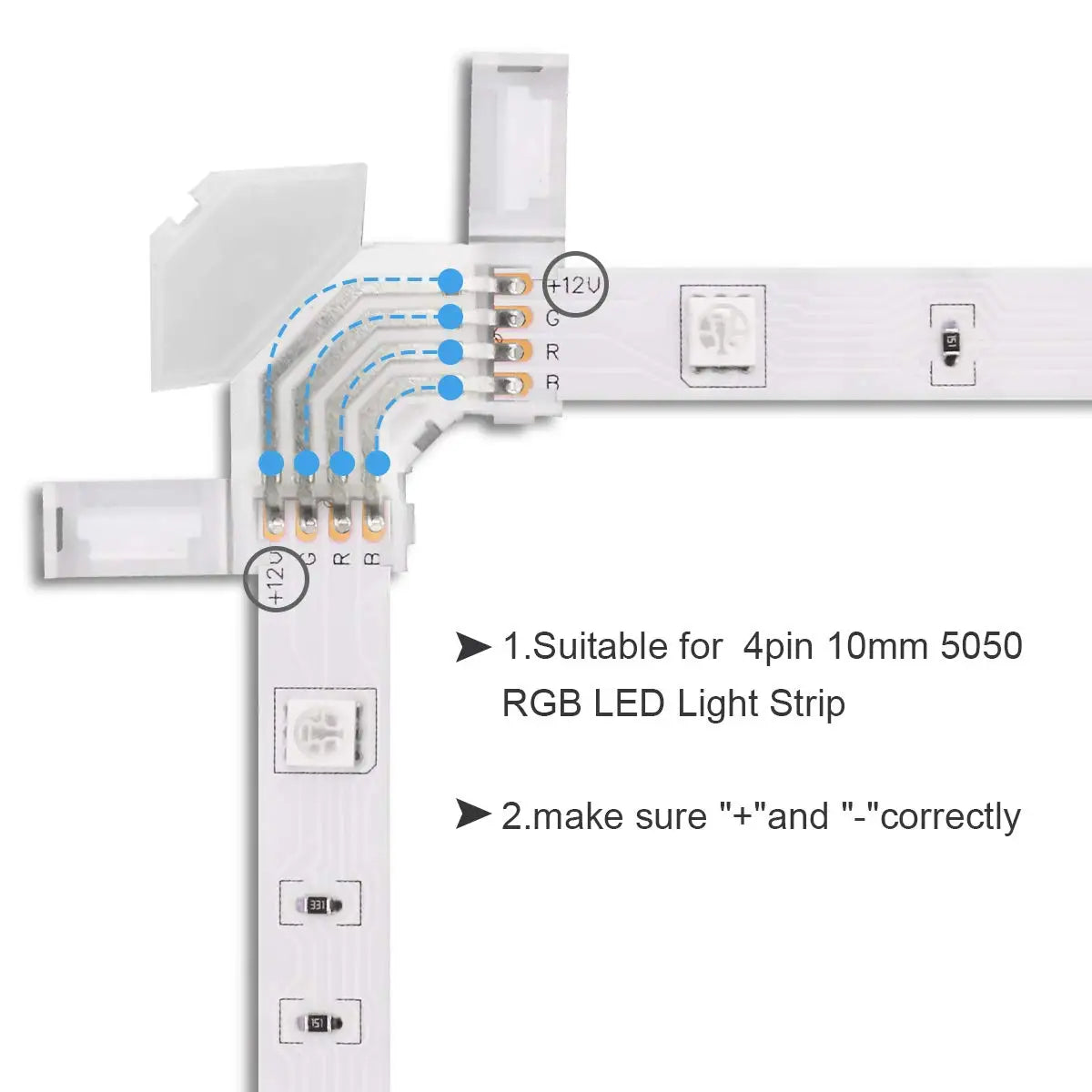 connecteur ruban led blanc moderne adhésif 10mm ip20 sans soudure plastique lisse