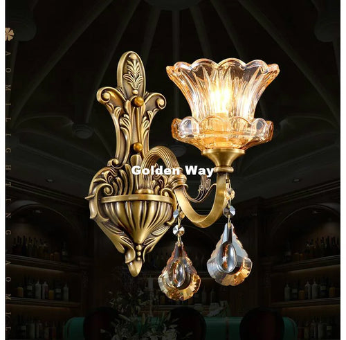 applique murale cuivre ornements floraux verre teinté lumiere tactile chambre classique deco bronze