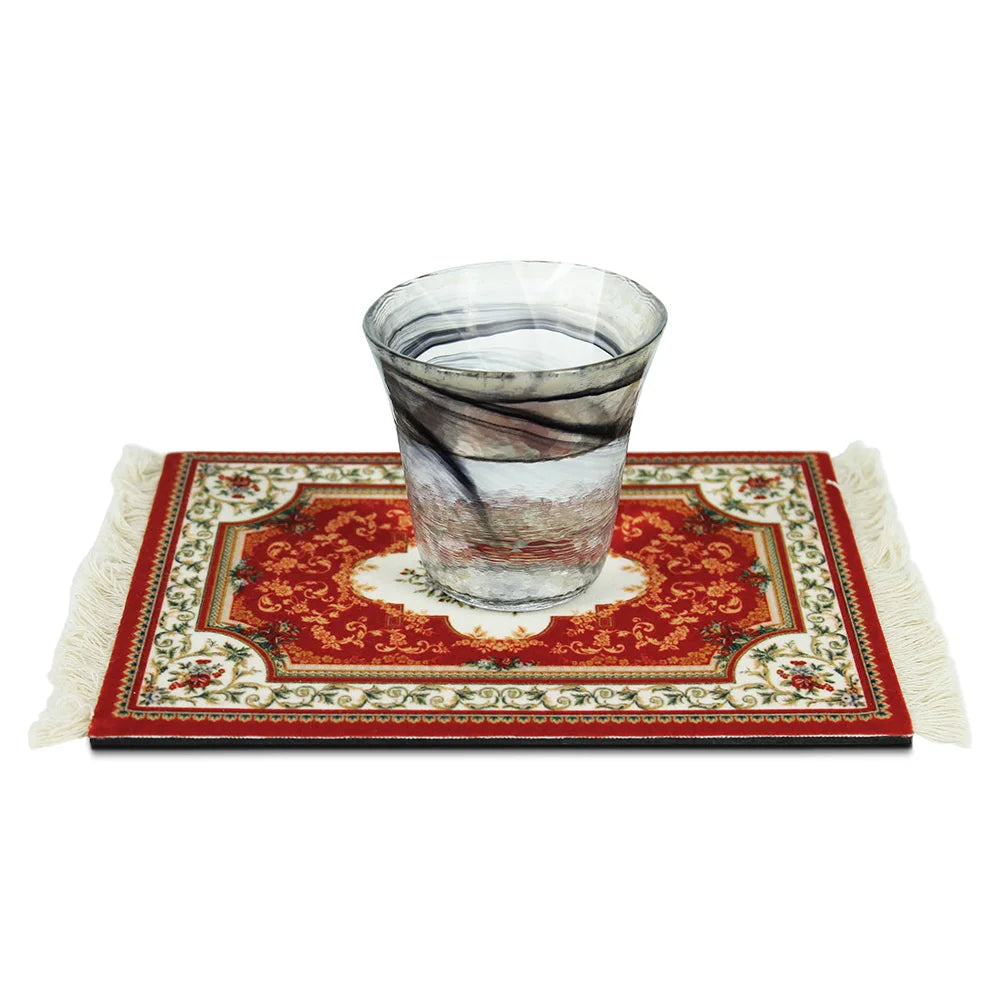 tapis floral orné anti dérapant rouge blanc vert bleu noir tissu caoutchouc