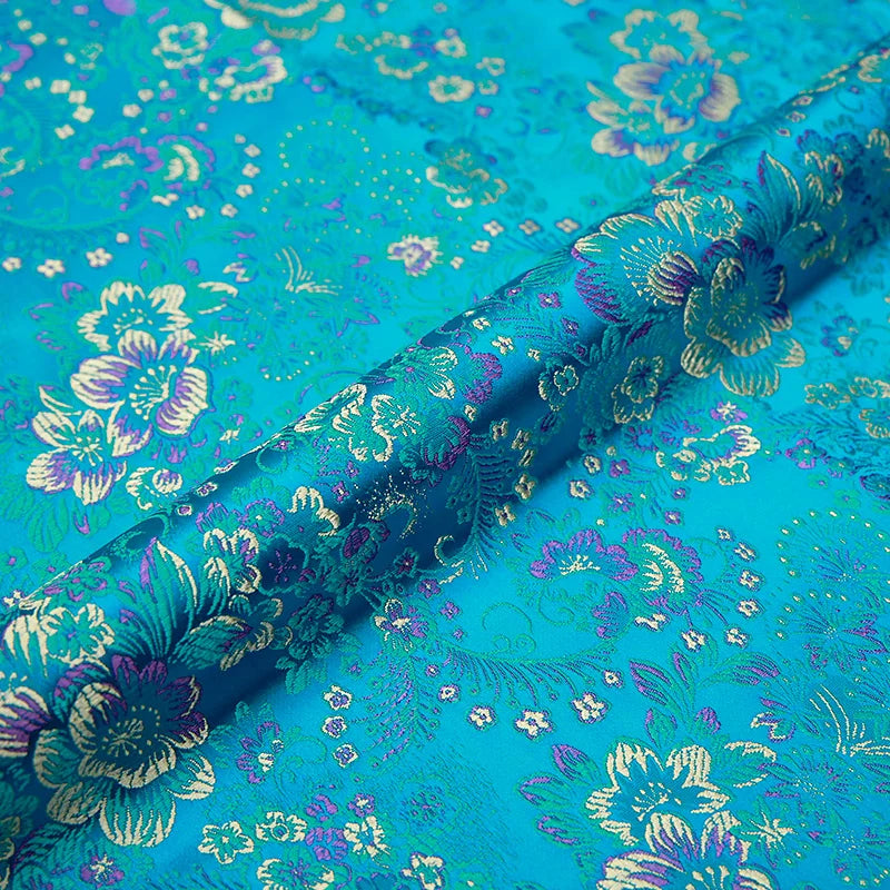 tissu brocart fleurs rouge rose jaune bleu polyester durable qualité jacquard teint decoration materiau