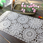 nappe coton crochetée fleur motif rustique table manger blanc cassé crème ajourée vintage 40x100cm