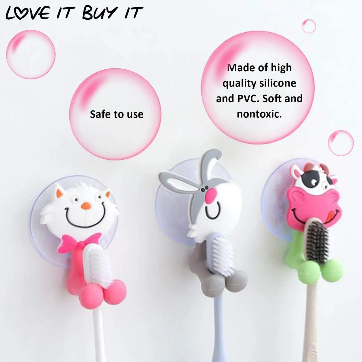 porte brosses dents animaux rose vert blanc jaune suction mur decoratif enfants