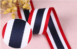 ruban polyester largeur 3cm rouge blanc bleu marine motif rayures classique double face