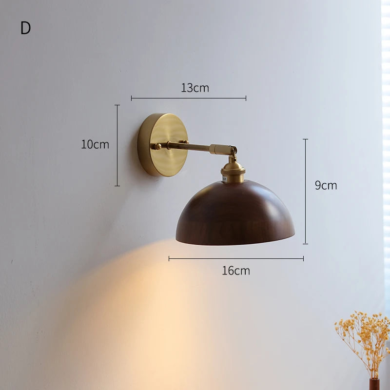 lampe murale industrielle moderne or marron foncé conique réglable bois ampoule led fixée sans