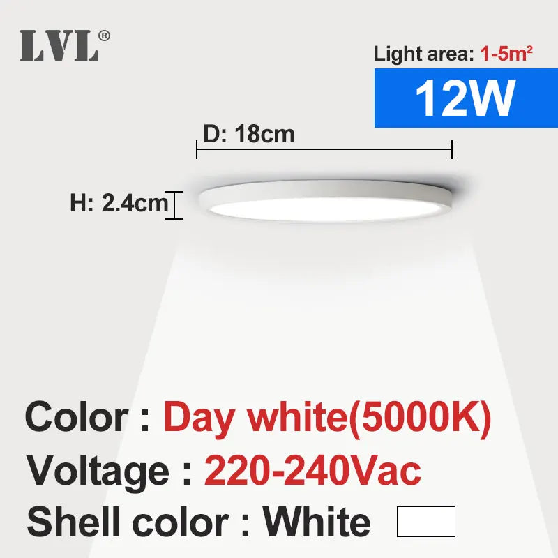 plafonnier led moderne blanc 220v 12w 18w 24w 32w 5000k 2000lm 30m²
