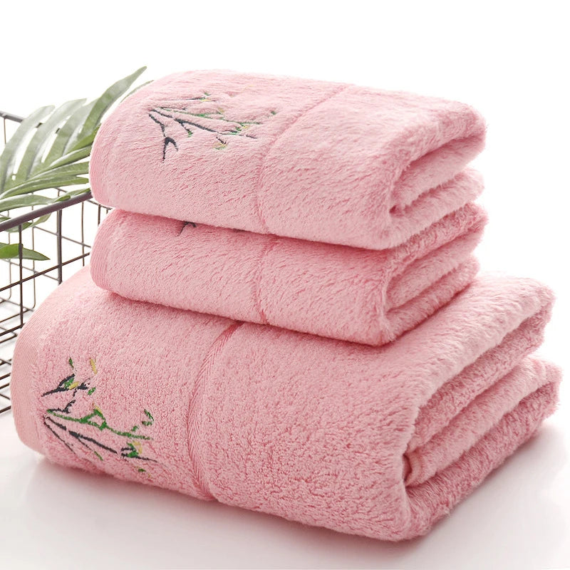 serviettes bain fibre bambou séchage rapide broderie classique rose blanc violet vert