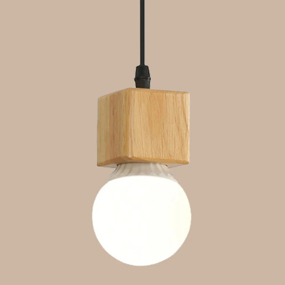 suspension lumineuse bois naturel blanc moderne rustique globe transparent câble noir chambre salon étude