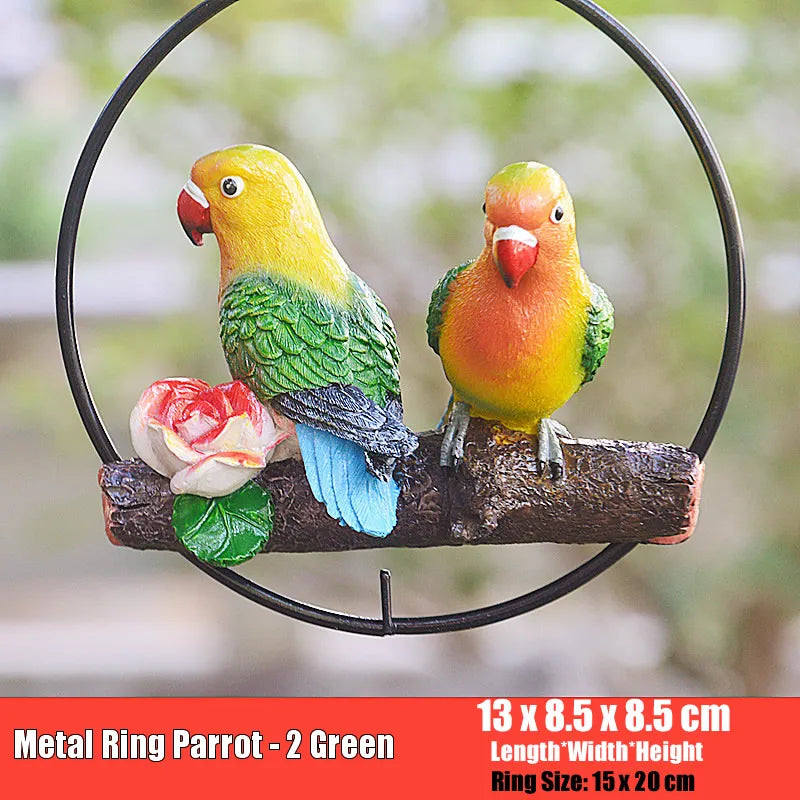 décoration extérieure oiseau suspendu perroquet plumage coloré anneau métallique jardin fleurs artificiellesbranches