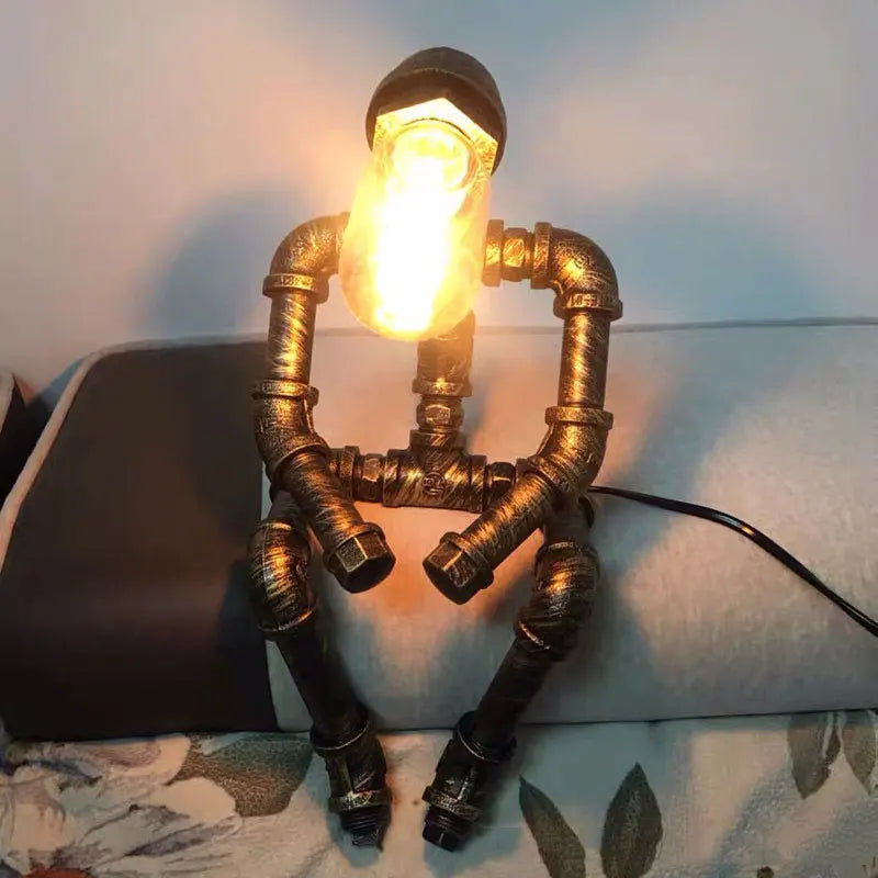 lampe table industrielle bronze noir finition vieillie adhésif led câble euro plug chambre coucher
