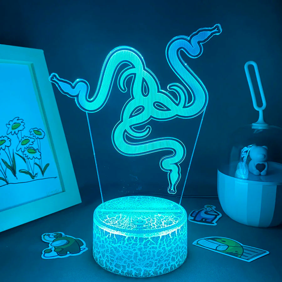 Effet d'ambiance créé par la veilleuse LED néon 3D dans un salon sombre