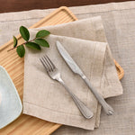 serviettes table coton lin beige blanc bordure brodée classique rustique set tailles