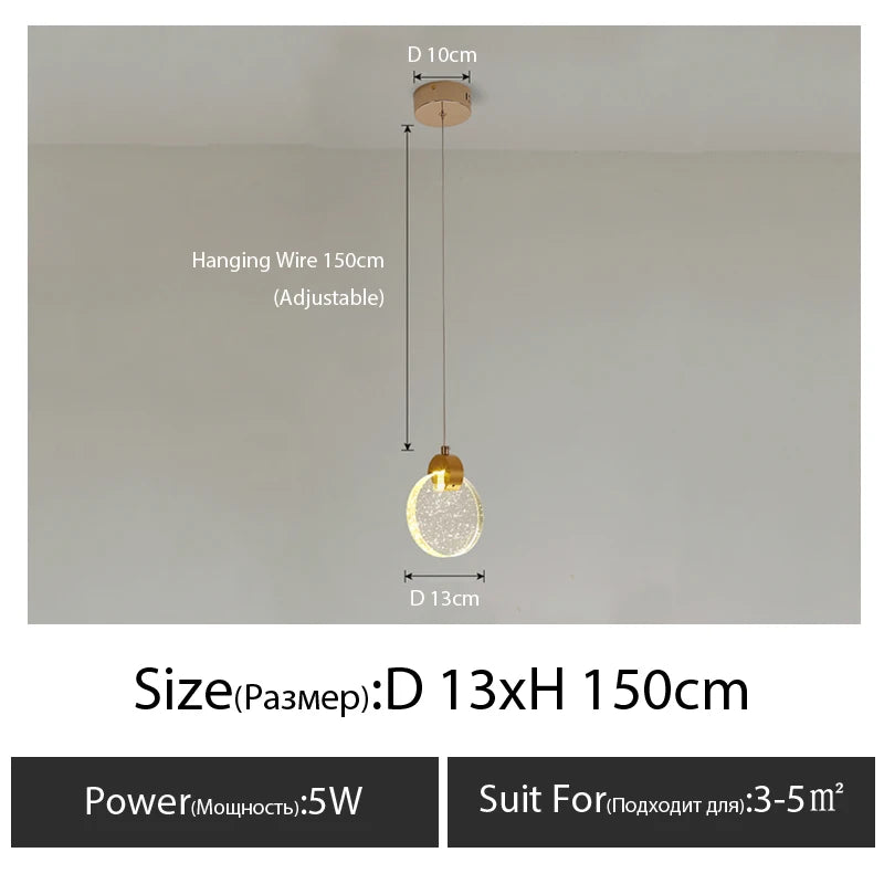 suspension lumineuse moderne cristal transparent cuivre doré chambre salon luxe