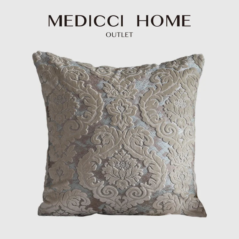 taies d'oreiller velours fleur motif floral damas relief élégantes classiques beige vert bleu marron
