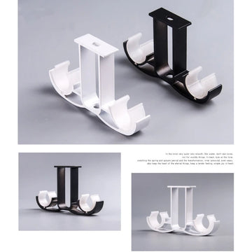 Support double tringle à rideau en alliage aluminium noir