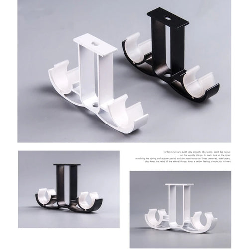 Support double tringle à rideau en alliage aluminium noir