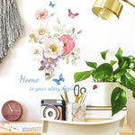 sticker mural fleurs multicolores papillons adhésif décoration maison salon chambre creative