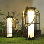 lanterne vintage rustique cage métallique corde noir toile blanche extérieure imperméable éclairage public led