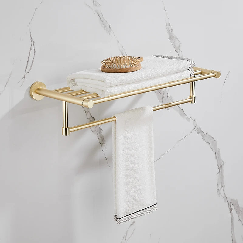 porte serviettes mural doré lisse moderne ensemble quincaillerie bain fixations serviettes blancs