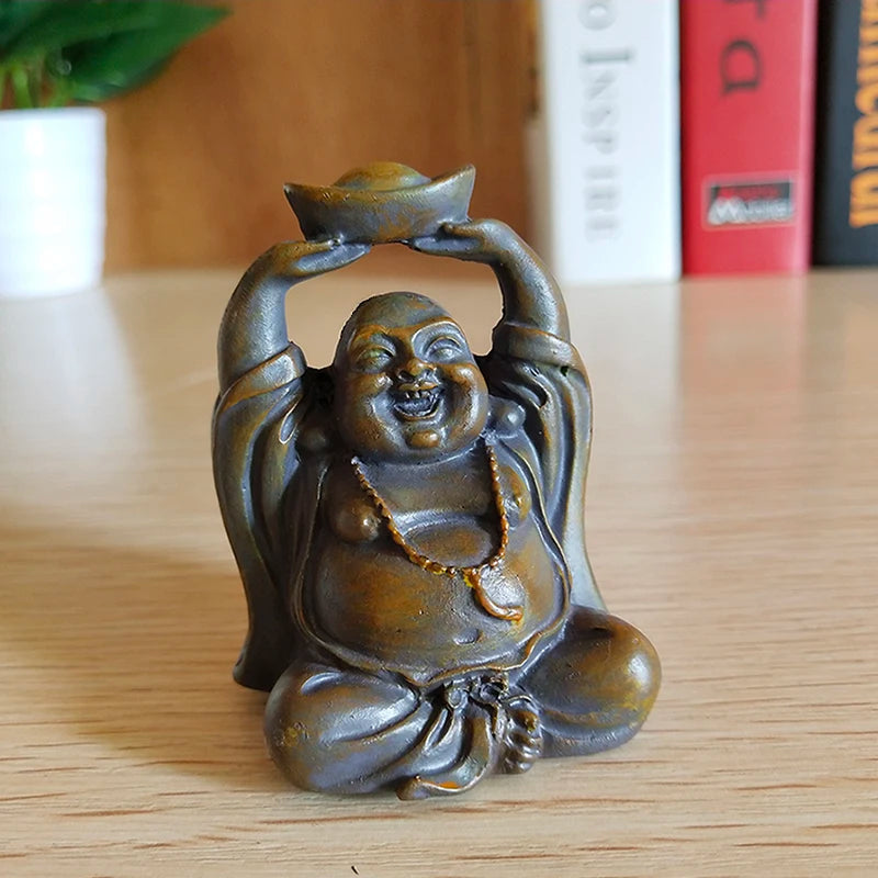 statue bouddha souriant bronze vieilli résine maison jardin décoration traditionnelle asiatique coupe prosperityargent