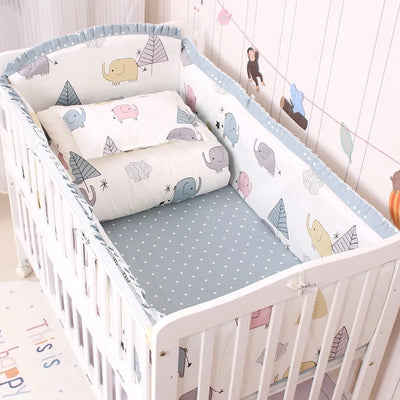 Parure de lit bébé 6 pièces en coton imprimé bleu avec pare-chocs