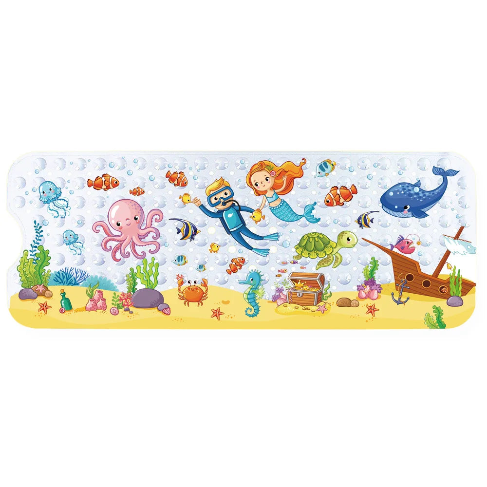 tapis bain pvc thème marin poissons coraux géométrique antidérapant moderne enfantin suction salle bain