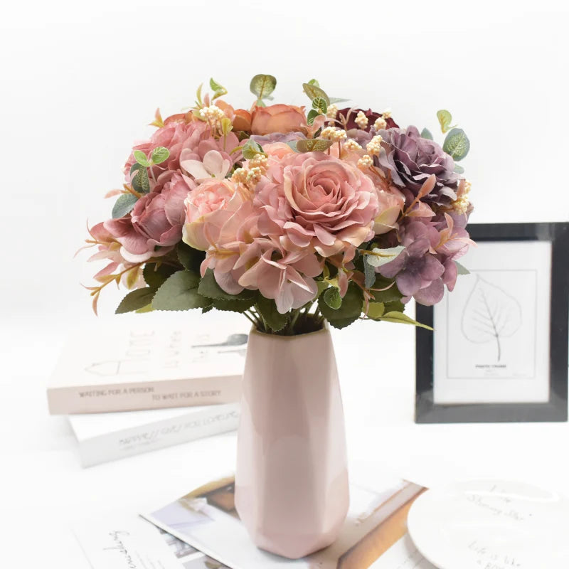 bouquet fleurs artificielles rose classique decoration maison mariageextérieur