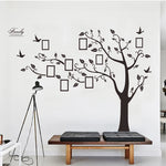 sticker mural moderne arbre branches feuilles oiseaux cadres photo noirs décoration intérieure