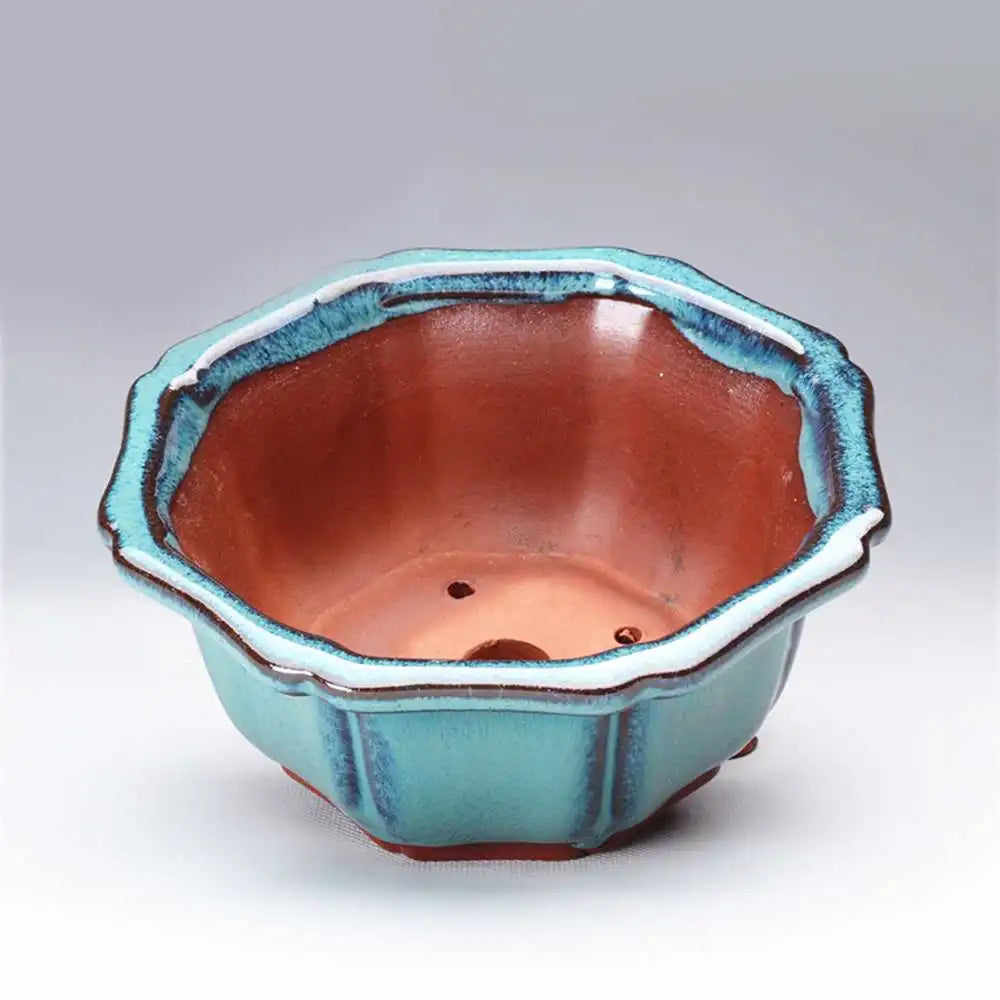 pots bonsaï chinois céramique porcelaine bleu brun texture grès effet craquelé classique artisanal