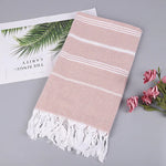 serviette bain rayée 100x180cm coton biologique séchage rapide franges classique rose gris bleuclair
